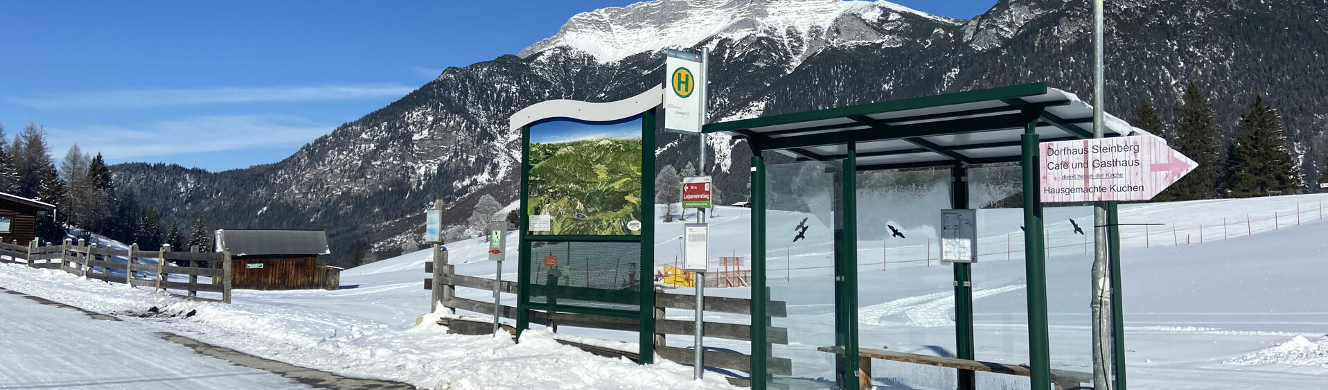 A bus stop in Steinberg am Rofan in winter.