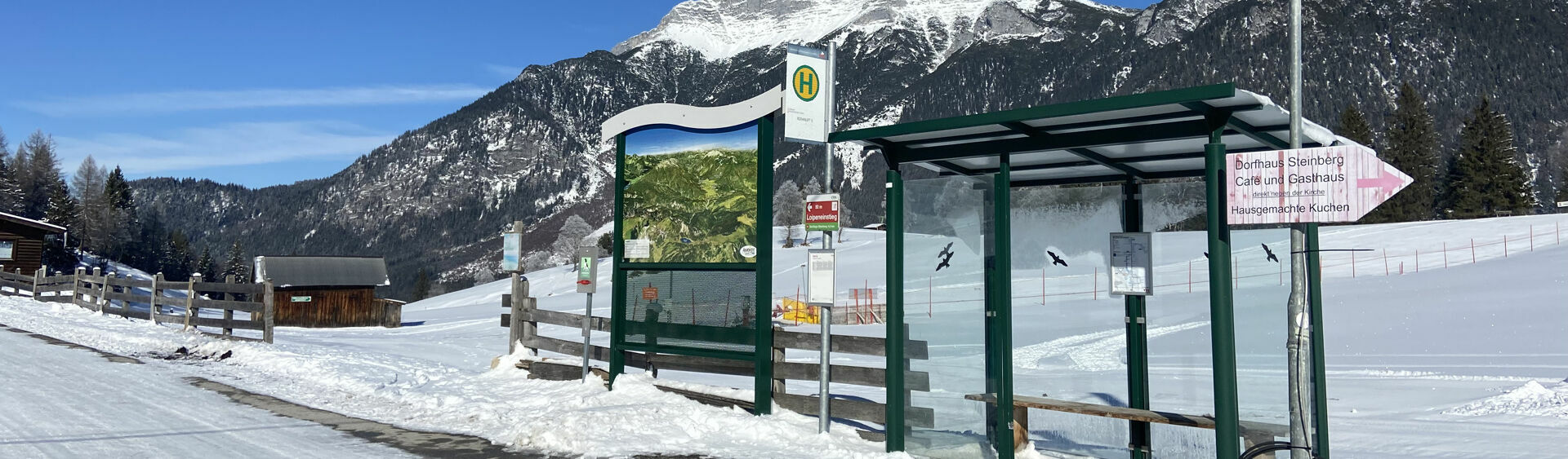 A bus stop in Steinberg am Rofan in winter.